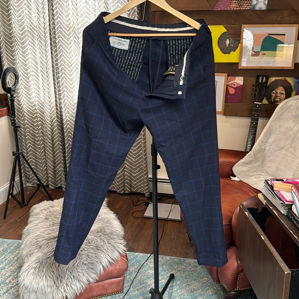 Scotch and Soda Blue checkered dress pants.